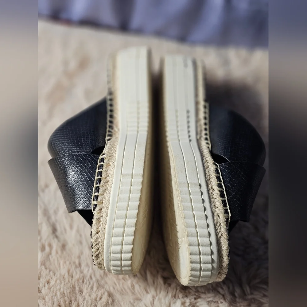EUC Franco Sarto Birch 8.5 M Sandal Espadrille Platform Slides Blk Faux Leather